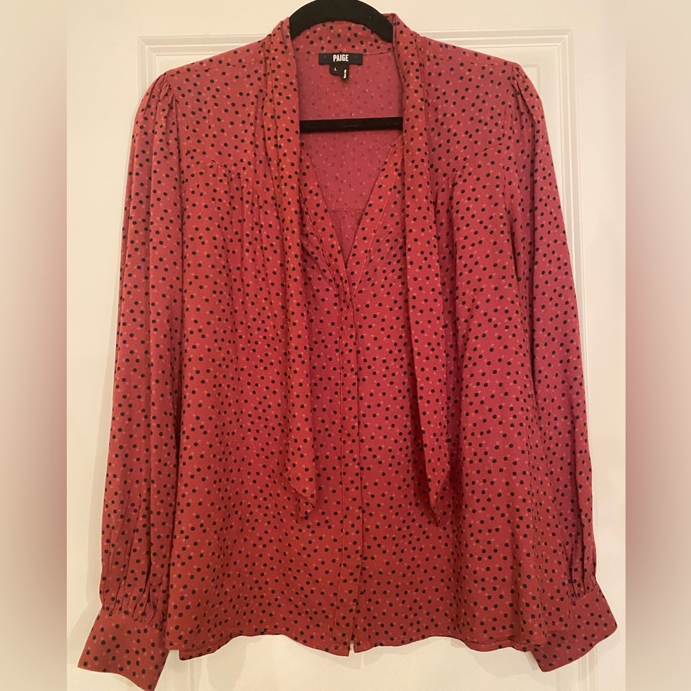 PAIGE Rose Pink Dot Tie-Front Blouse